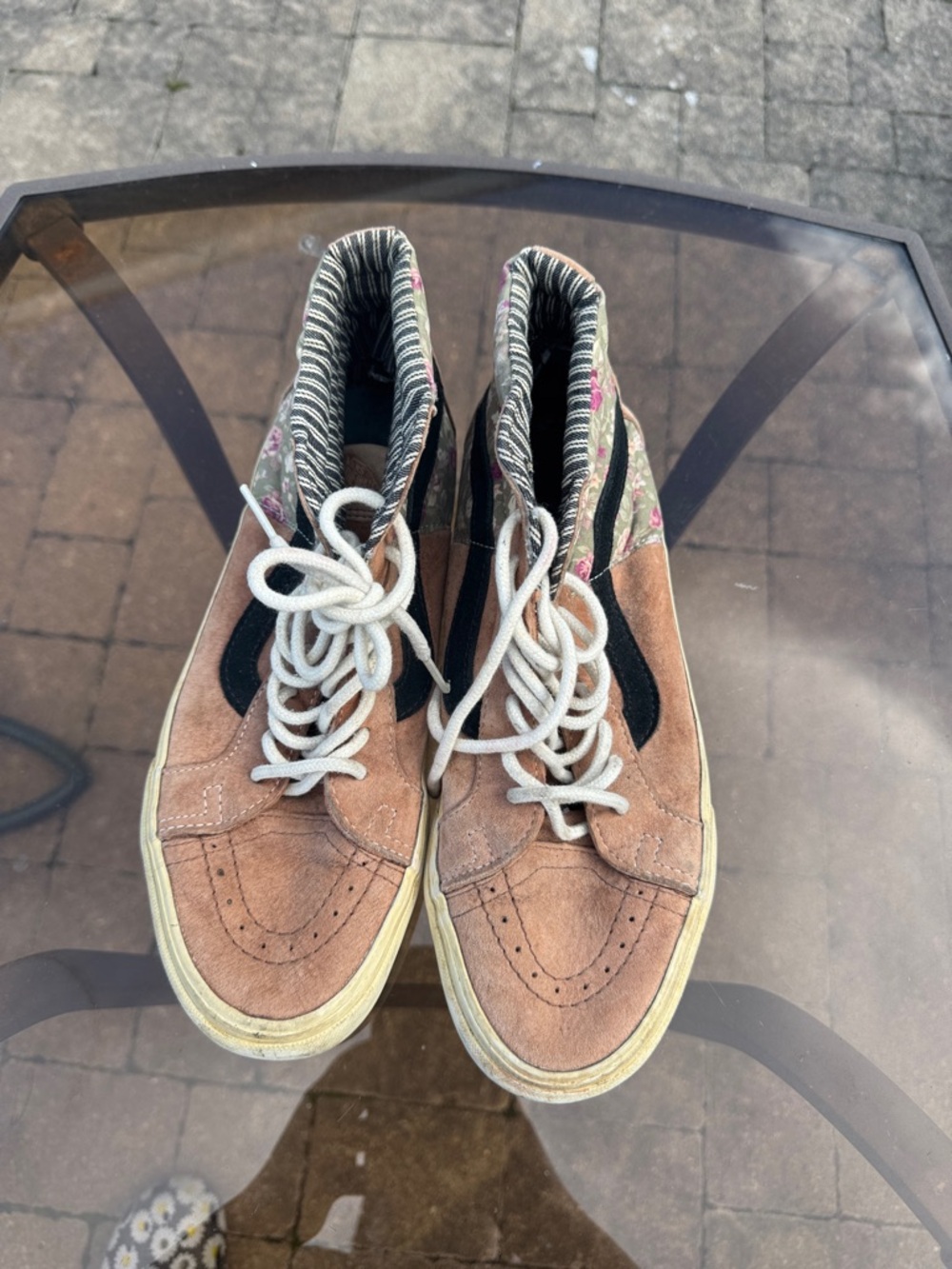 Vans High-Top Suede Sneakers in Pink and Black with Floral Trim